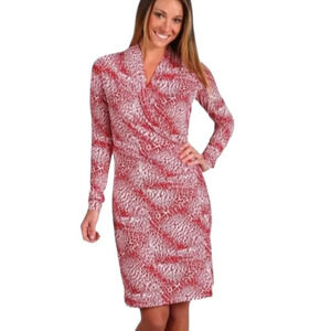 Kamalikulture Red Animal Print Long Sleeve Pullover Faux Wrap Dress Size S